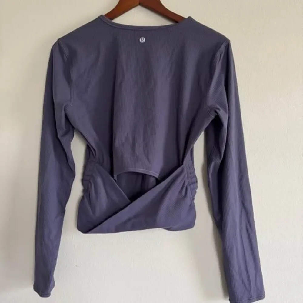 Lululemon Ribbed Open Back Twist Long Sleeve Crop Top Purple